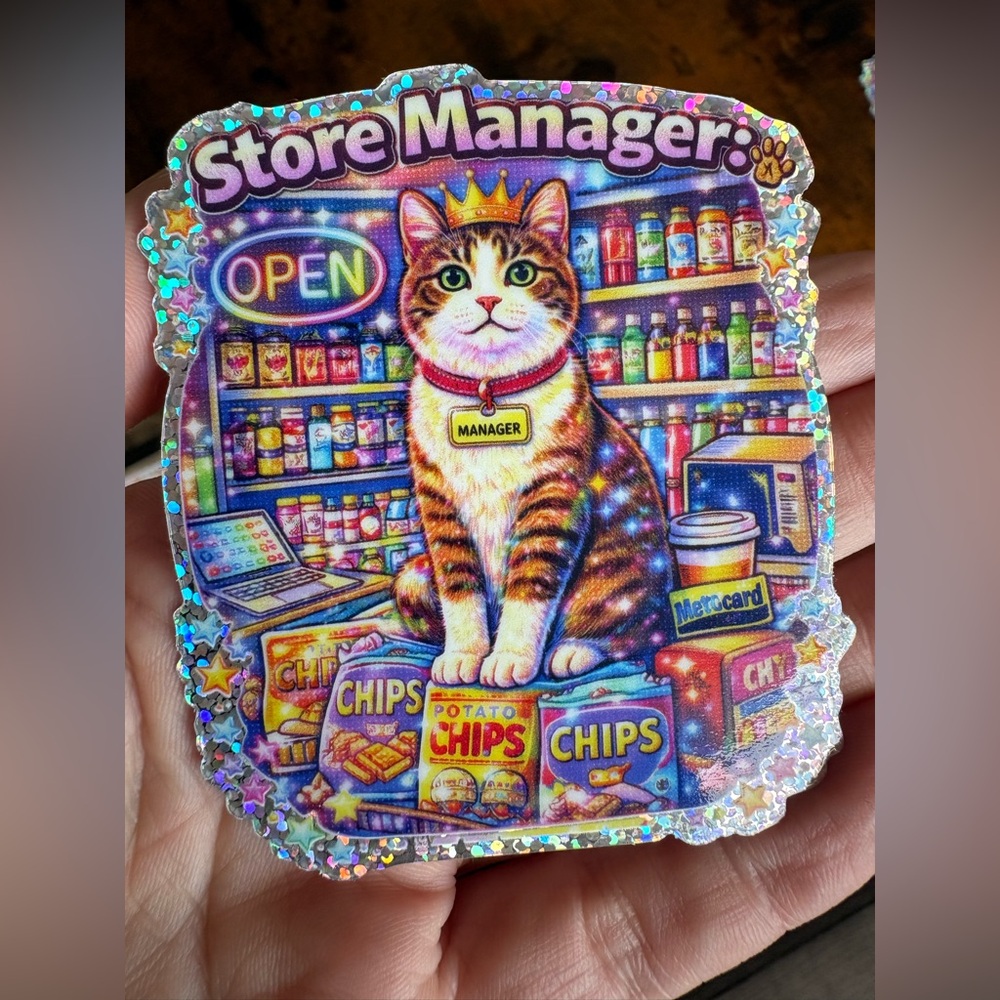 NYC Bodega Cat Store Manager ✨ Holographic Sticker